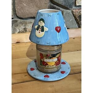 Christmas/Winter Themed Candle Shade cover & plate. Snowman Hearts Country